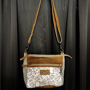 Myra Bag Brown & Cream Textured Crossbody